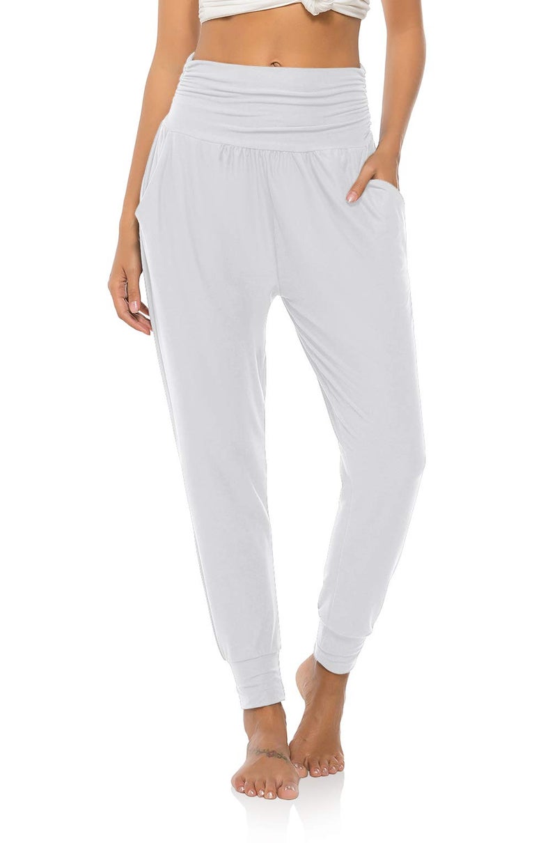 DIBAOLONG Womens White Yoga Sweatpants Loose Workout Joggers Pants with Pockets Comfy Lounge Pants M - Image 2
